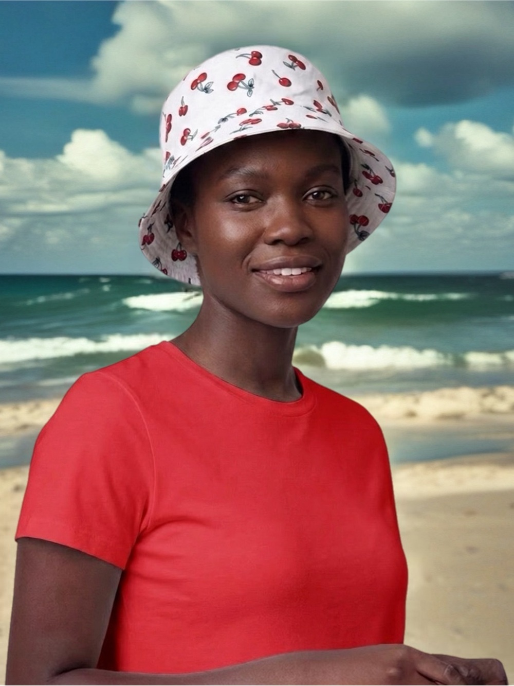 Women’s Cherry Print Bucket Hat - White